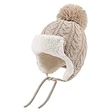 Winter Kids Beanie Hat Baby Knitted Hats Fleece Earflap Beanie Windproof Warm Toddler Beanies Boys Girls 0-5 Years (Beige, 0-6 Months)