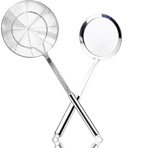 Aieraczy Schaumkelle Edelstahl Schaumlöffel Abseihlöffel Spinnennetz-Schöpflöffel Siebkelle Küche Spinnensieb Skimmerkelle für Wok Zubehör Filter Skims Fat Scum Skimming Fett Schaum