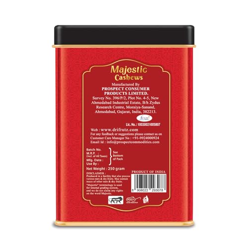 Image of DRIFRUTZ Majestic Cashew W180 | 1 kg (250g x 4) | Whole Cashew Kernels | Suitable for Gourmet Preparation, Thoughtful Gifting, Tasting Platters, and Protein-Rich Indulgence