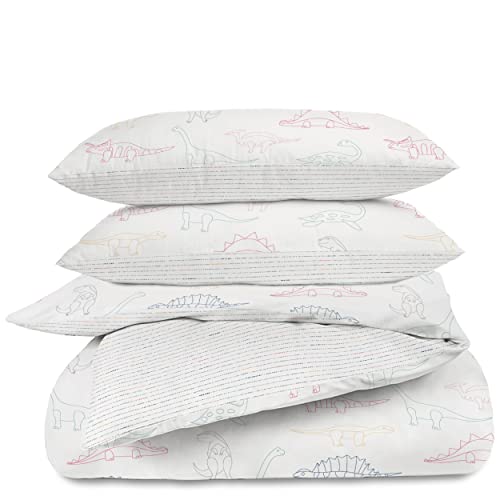 Image of MakeMake Organics Organic Duvet Cover Full Queen GOTS Certified Organic Cotton Duvet Cover with 2 Pillowcases (20"x30") Reversible Dreamy Soft Breathable (Full/Queen, Dino Park + Pebble Pop)