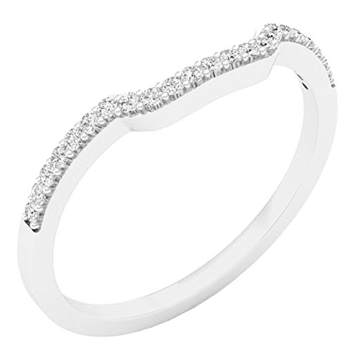 Dazzlingrock Collection 0.15 Cttw 10K Round Diamond Womens Stackable Wedding Contour Band Guard Ring, Solid White Gold