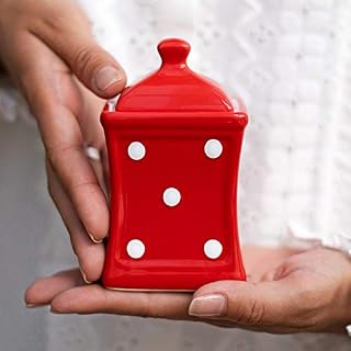 City to Cottage Czerwony i biały | W kropki | Ręcznie malowany | Mały 150ml ceramiczny | Przyprawy zioła | Pojemniki na żywność z pokrywką| Pojemniki