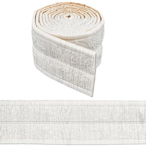 CRASPIRE Borde Espuma Flexible Autoadhesivo 90 x 346 pulgadaMoldura Patrón Vintage BlancaBorde Papel Tapiz Despegable PegableBorde Pared Decorativo Adhesivo 3DBorde Espuma Zócalo Borde EspejoLíneas