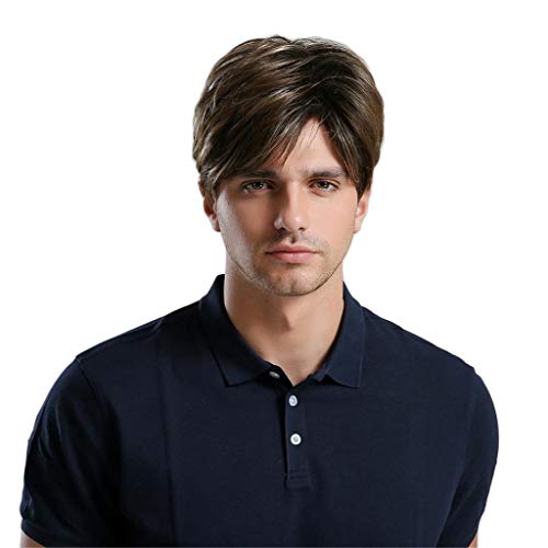 10 Wigs Wig Peruca Natural Sintética Da Parte Lateral Das Perucas Masculinas Retas Curtas Com Franja