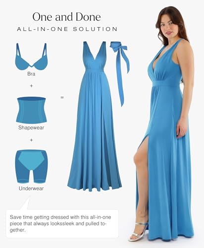 Image of Popilush Women Formal Wedding Guest Dress - Shapewear Bridesmaid Dresses Built-in Bra Floor Length Prom Dress with Tie