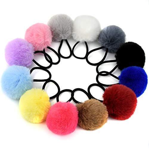 Topbuti 24 Pieces Pom Pom Hair Ties Pom Ball Elastic Hair Ties Cute Pompom Hair Bands Colorful Fur Ball Seamless Hair Ropes Ponytail Holders #TOP1