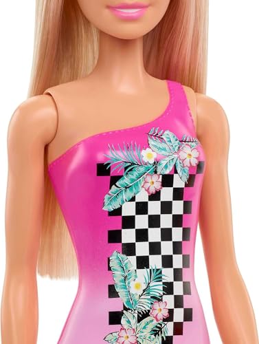 Muñeca Barbie Beach Doll con traje de baño rosa miniatura 3
