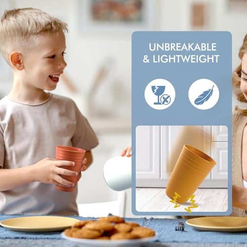 Image of Wheat Straw Drinking Glass Set of 4 | Unbreakable BPA Free Reusable Cups | Anti-Slip Lightweight Tumblers | Microwave & Dishwasher Safe | Multicolor Everyday Water Glasses