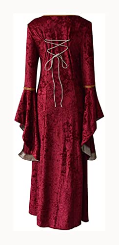 Feynman Women's Retro Medieval Dress with Trumpet Sleeves, Medieval Victorian Queen Dresses, Renaissance Gothic Maxi Dress - Image 2