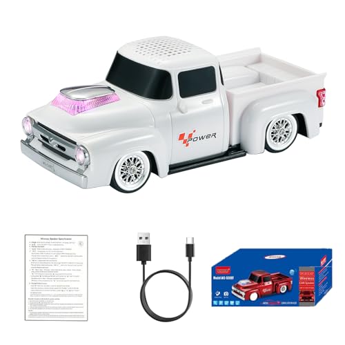 WSTER WS-538 - Altavoz Bluetooth retro para camioneta pickup - Altavoz portátil inalámbrico para modelo de coche con FM, TWS, luces LED de fiesta, reproducción USB/TF, micrófono integrado, tipo C
