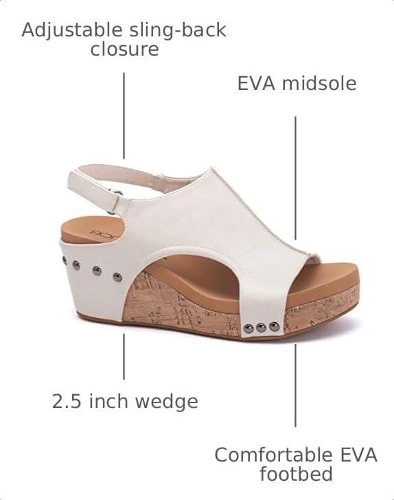 Image of Corkys Footwear Womens Carley Wedges, Featuring Corkys EVA Foam Cushioned Insoles, A 2.5 Inch Heel, Lightweight For All Day Wear, And Hook And Loop Closure
