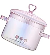 Kichvoe Glass Stock Pot Glass Saucepan with Cover Stove Top Soup Pot Clear Simmer Pot Heart Knob ...