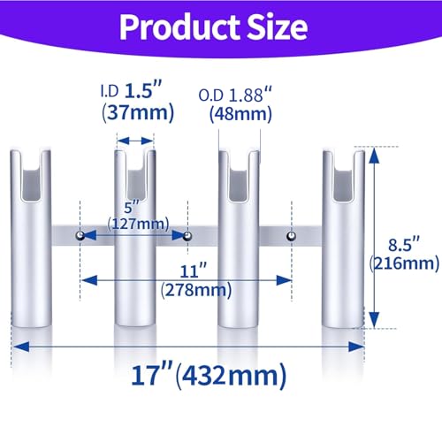 Marinebaby Fishing Rod Holder Aluminum, 3/4 Link Tube, Aluminum3/ 4 Rod Rack, Suit Boats & Yacht (Silver:4 Tube) by Marinebaby - Used condition - Image 8