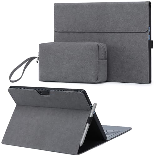 HYZUO Protective Case Cover for Surface Pro 10 Business 2024, Surface Pro 9 5G 2022, Multi-Angle Viewing Folio Stand with Stylus Holder, Compatible with Type Cover Keyboard, with Pouch, Space Grey