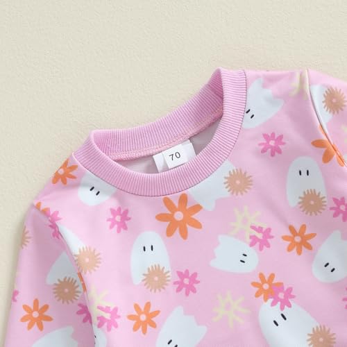 Halloween Baby Girl Outfit Ghost Floral Long Sleeve Round Neck Sweatshirt Tops Pants Toddler Halloween Clothes4
