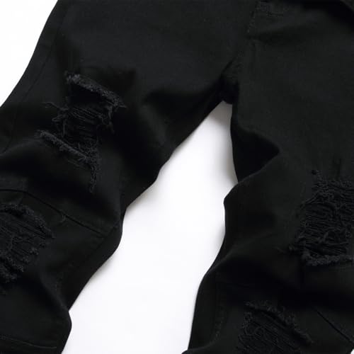 Men Slim Stretch Jeans, Distressed Straight Leg Skinny Hole Jean, Fashion Comfort Casual Outdoors Solid Denim Pants3