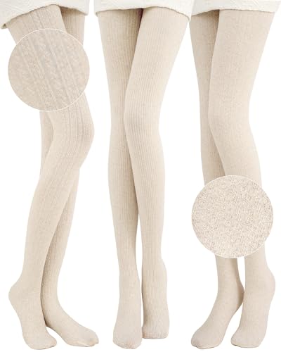 JaGely 3 Pairs 200g Knit Cotton Tights for Women...
