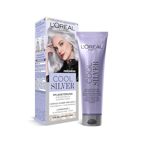 L'Oréal Paris Haarfarbe, Anti-Gelbstich, Farbveredelnde Pflegetönung mit Ceramiden, Für hellgraues Haar, Cool Silver, Farbe: Perlweiß
