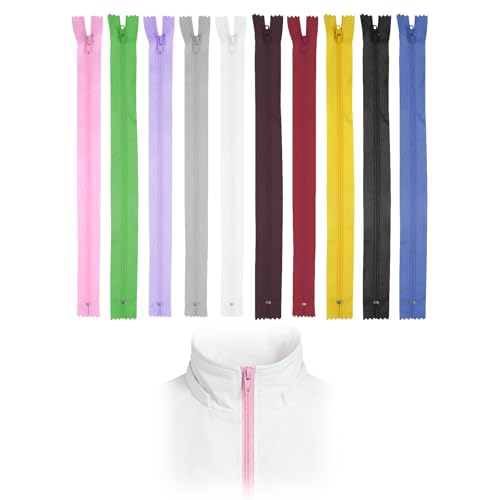 12 Inch Zips for Sewing 10Pcs 30cm Zipper Nylon Coil Multicolor Zips with 10 Sliders Zip Heads for Sewing Crafts and Replacement in Bags Clothing (10 Assorted Colors)