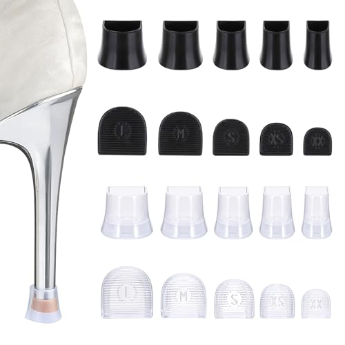 10 Pairs 4 Sizes Heel Caps for High Heels High Heel Protectors Anti-Slip Noise Reducing Black and Transparent Shoe Heel Protectors for Women Wedding Grass Wetlands Outdoor Events(XXSXSSML)
