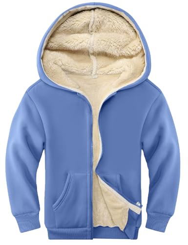 Image of Kids Sherpa Lined Zip Up Hoodie Winter Warm Fleece Jacket 4-15Y