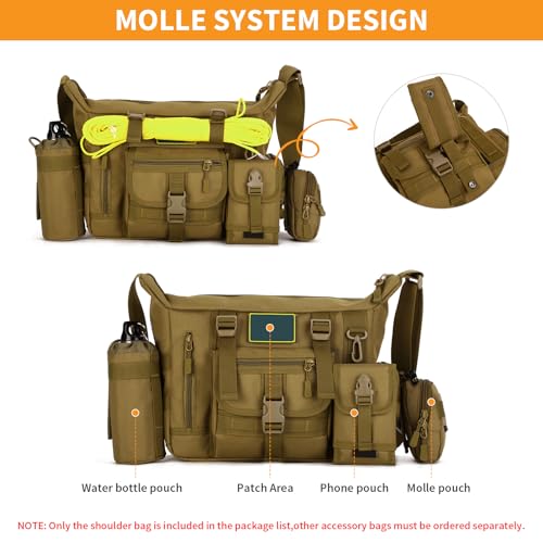 HUNTVP Taktisch Schultertasche Militär Crossbody Bag Sling Tasche Wasserabweisend Umhängetasche Messengerbag Aktentasche mit Verstellbar Schultergurt Outdoor,Braun