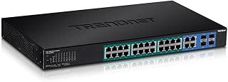 TRENDnet 28-Port Gigabit Web Smart PoE+ Switch, 24 x Gigabit Ports, 4 x Shared Gigabit Ports (RJ-45 or SFP), 185W PoE Budget, 56Gbps Switching Capacity, Lifetime Protection, Black, TPE-2840WS