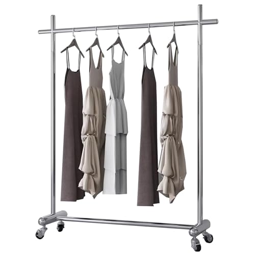 Percheros burro Estante De Ropa De Una Sola Barra Con Ruedas, Perchero Resistente Para Colgar Y Guardar Ropa, Barra Para Ropa De Acero Inoxidable Plateado Para Dormitorios, Boutique(Size:150X40X160CM)