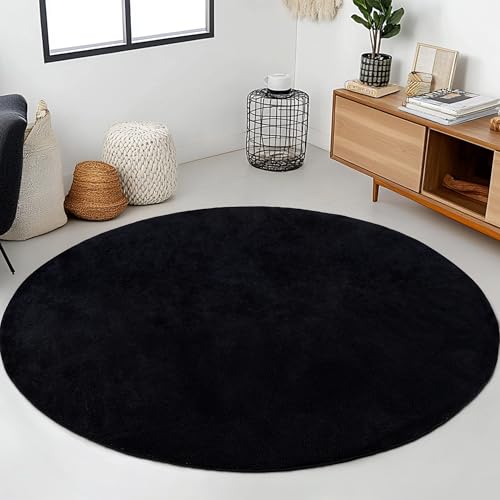 Tapete circular negro 4x4 pies ultra suave con espuma miniatura 3