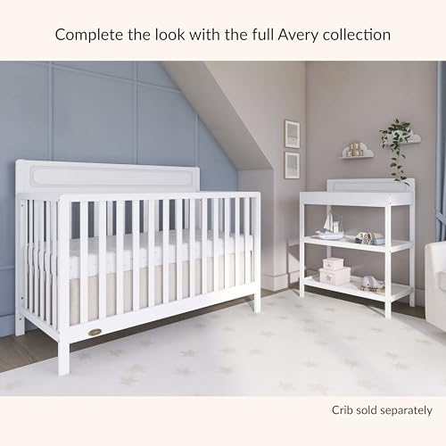 Image of Dream On Me Avery Baby Changing Table with Storage, New Zealand Pinewood, BSA Safety Certified, 2 Open Shelves, Water-Based Finish, Compact Space-Saving Nursery Design, White