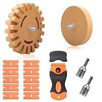 2 Stück Folienradierer Gummi Radierscheibe mit Adapter, zum Professionellen Entfernen ​von Folien und Kleberesten am Fahrzeug, Auto oder Motorrad, Klebstoffentfernungsklinge und 10 Kunststoffklinge