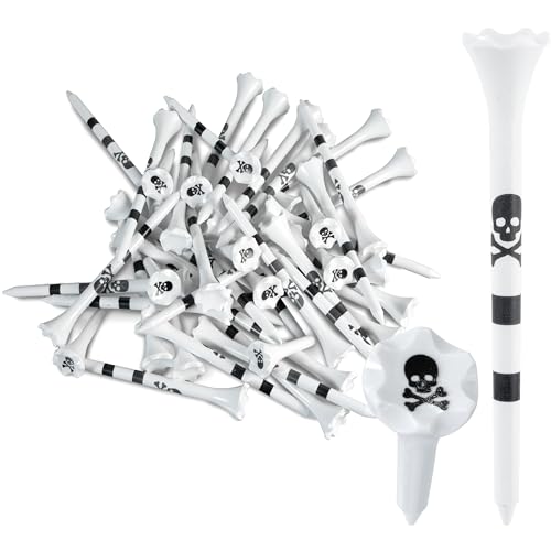 NorthPointe Golf Tees Plastic Combo Length Pack of 50 Includes (40 Count) 3 ¼” Plastic Golf Tees + (10 Count) 1½ Plastic Short Tees for Irons, Hybrids, Par Threes (Skull & Crossbones)