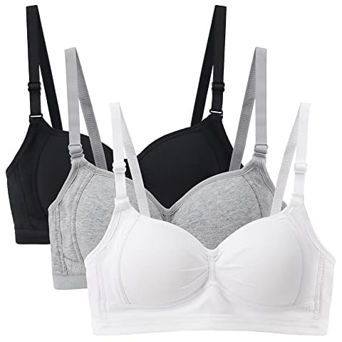 EDS Service Girls First Bra, Soft Cotton Teen Girls Bras, 3 Pack Wire Free Padded Crop Top, Young Girls Underwear with Adjustable Strap for Women Girl 12-18Years Cover
