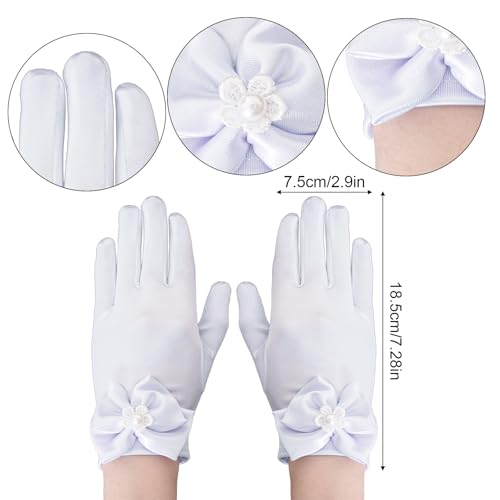 First Communion Veil Set for Girls 1st Holy Communion Accessories for Kids Veil with Hair Comb White Gloves Pearl Necklace Bracelet Earrings Wedding Party Costume(Classical)3