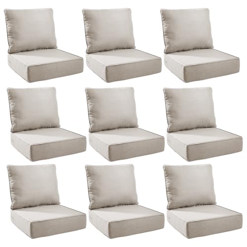 Image of Outdoor Cushion Set for Patio Furniture, UV Resistant, Water Resistant - 6 Inch Thick Foam Garden Cushions- 24x24 Inch Patio Seat Covers for Chair /Sofa /Couch | Beige | 9-Pack |