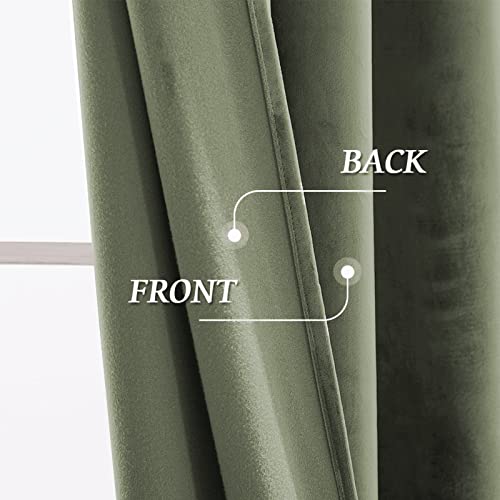 Image of RYB HOME Velvet Curtains 63 inches Long, Rod Pocket Soft Fabric Curtains & Drapes for Bedroom Cafe, Sage Green, W 42 x L 63, 2 Panels Set | Thermal Insulated, Privacy, Sunlight UV Heat Blocking, Laundry Office, Sage Green, W42 x L63, 2 Panels Set