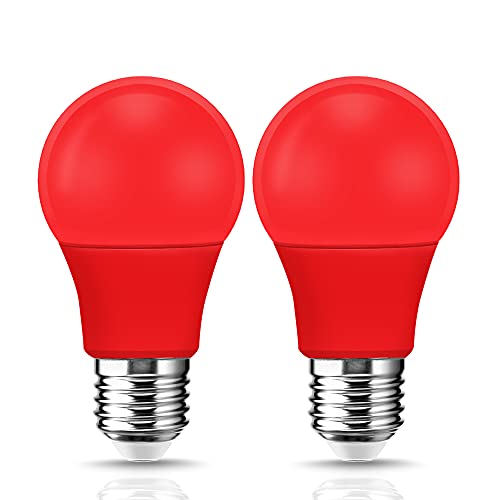 Image of EvaStary LED Red Light Bulb 60W Equivalent, A19 LED E26 Base Red Color Light Bulbs, 9W Bulb for Halloween, Christmas Decoration, Party, Bars, Porch Lights, Holiday Mood Lighting, Pack of 2