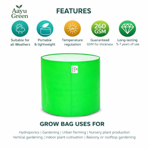 Image of Grow Bag UV Protected 260 GSM | HDPE Grow Bags for Plants | Heavy Duty Green Garden Plant Grow Bag with Drainage Holes | Reusable Vegetable Grow Bag for Terrace Gardening (5, 9X6 INCH)