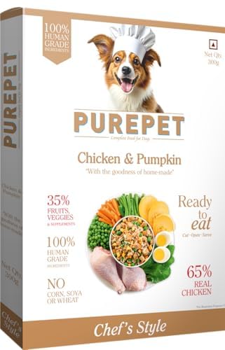 Image of Purepet Fresh Dog Food 300g | Chicken & Pumpkin for Adults & Puppies | High Protein, 65% Real Chicken, 35% Fruits & Veggies | No Preservatives | Ready to Serve | All Breeds | Single Meal Pack
