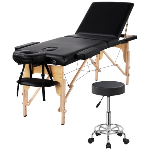 Yaheetech Foldable Massage Table with Stool and Headrest