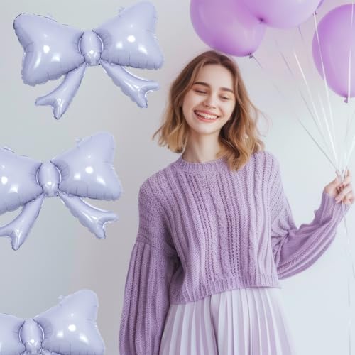 Image of 6 Pieces Bow Balloons, Light Purple Metallic Foil Bow Balloon, Big Pastel Purple Balloons for Bow Theme Happy Birthday Party, Wedding Bridal Baby Shower, Balloon Garland Accessories