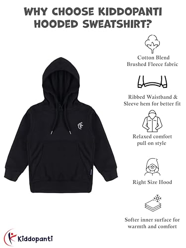 Image of KiddoPanti Unisex Solid Pullover Hooded Fleece Sweatshrit | Cotton Poly Fleece Fabric | Waist Length, Full Sleeve Hoodie | 2 Kangaroo Pockets | Winter Wear for Boys & Girls