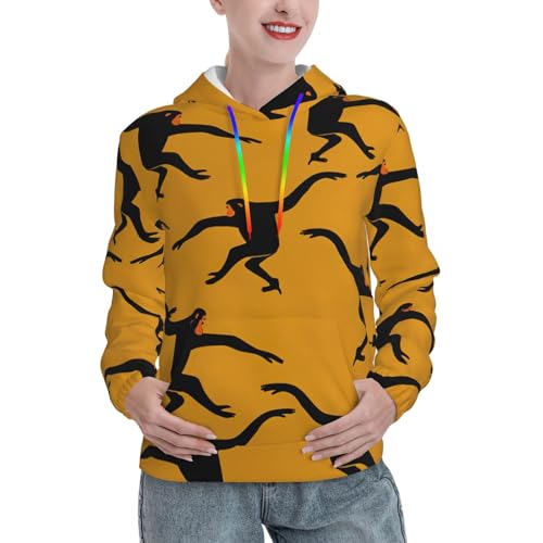 Sweat à capuche pour femme EdWal Noir avec motif singe Gibbon casual