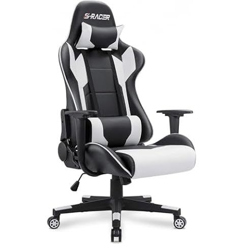 Homall Gaming Chair, Office Chair High Back Computer Chair Leather Desk Chair Racing Executive Ergonomic Adjustable Swivel Task Chair with Headrest and Lumbar Support (White) Cover