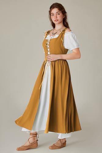 Scarlet Darkness Women Renaissance Dress Short Sleeve Long Dress 2024 Summer Boho Dress With Pockets Turmeric 2Xl thumb #7