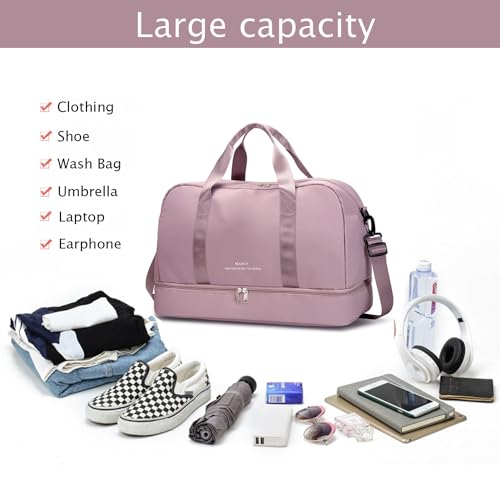 Sports Travel Duffel Bag for Women,Light Gym Bag with Shoe Compartment,Large Capacity Weekender Overnight with Wet Pocket for Lady Travel, Gym, Yoga （Pink）4