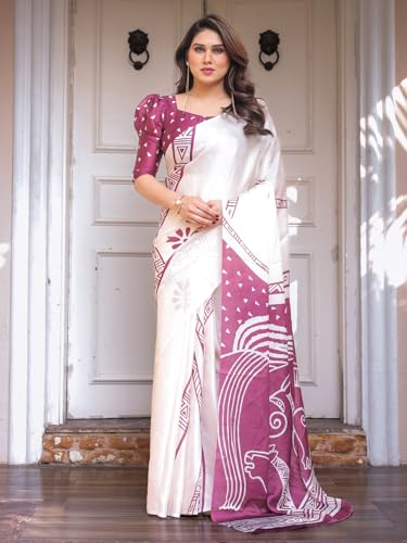 Image of ALMAARI FASHION Women's Floral Printed Georgette Satin Saree with Unstitched Blouse Piece | Traditional Ethnic Wear Sarees | Soft Lightweight Ethnic Office Wear Daily Wear Indian Sari (SG 181-190 F)