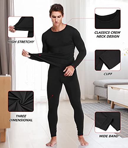 Jzcreater Thermal Underwear For Men, Mens Long Johns Thermal Underwear Set, Winter Fleece Lined Base Layer Set For Cold Weather (Large, Black) #TOP1