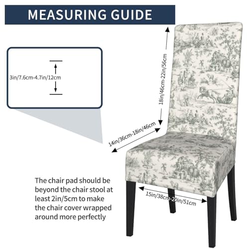Gerrit TL85C9XY-582019180 Grey French Country Toile Pattern Dining Chair Covers Stretch Removable Washable Kitchen Chair Slipcovers thumb #1