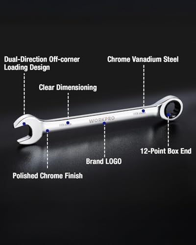 Image of WORKPRO 19 mm Ratcheting Combination Wrench, Mirror Polish Chrome Plating | Premium CR-V Steel, 72-Teeth, 12 Point Design, Metric, For Home Projects, Motorcycle Repair, Garage Work, Plumbing, Machinery